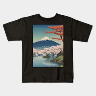 beautiful art of mt fuji japan kawase hasui style art Kids T-Shirt